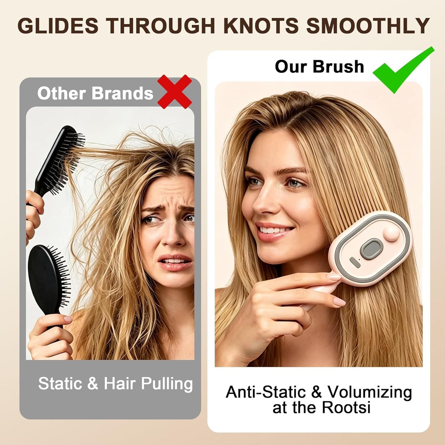Electric Spray Massage Hair Brush 2026 Upgrade Air Cushion Brush Rechargeable Steam Hair Straightener for Anti Static Reduce Frizz Nourishes Hairs for Home Spa Grooming Styling (Beige+Pink)