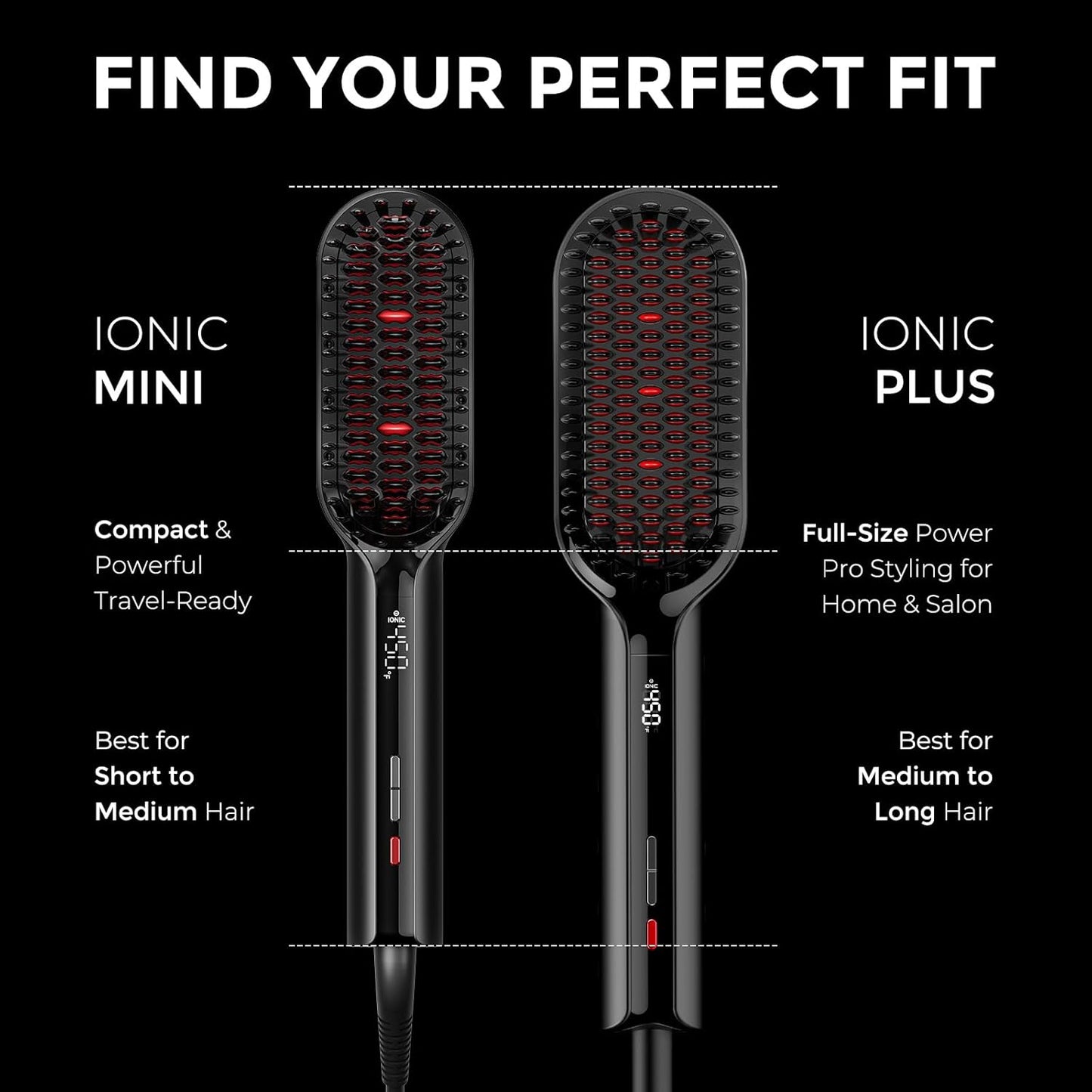 Tymo Hair Straightener Brush - Ionic Straightening Brush with 16 Temp Settings | Ceramic Hot Comb for Thick Curly Hair, Black