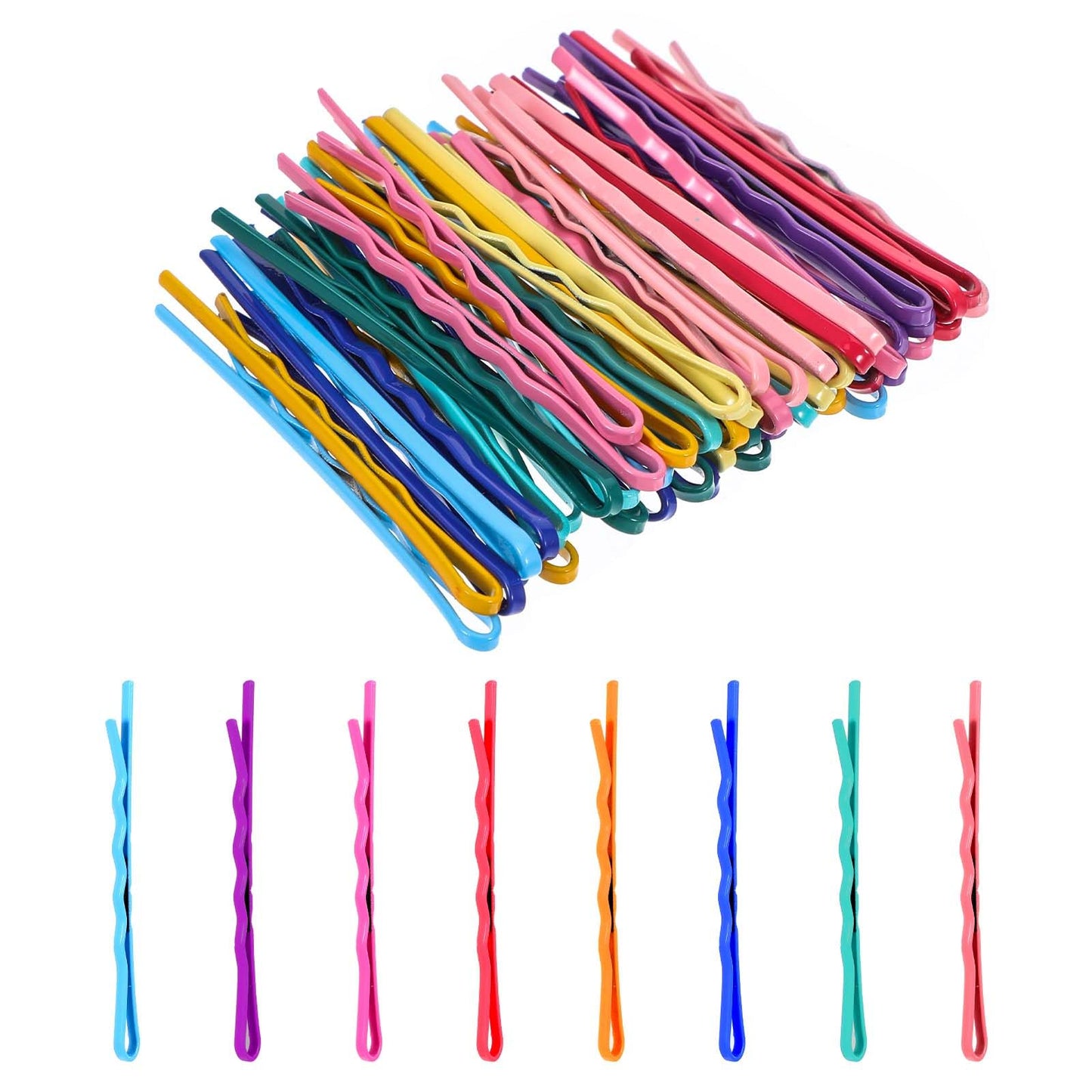 AOZUO Colorful Bobby Pins, 50pcs 2.2 Inch Mini Hair Pins Metal Hair Clips Hairpins Barrettes Accessories for Women Gilrs Buns Long Straight Curly Hair Various Hairstyles (Wavy Style)
