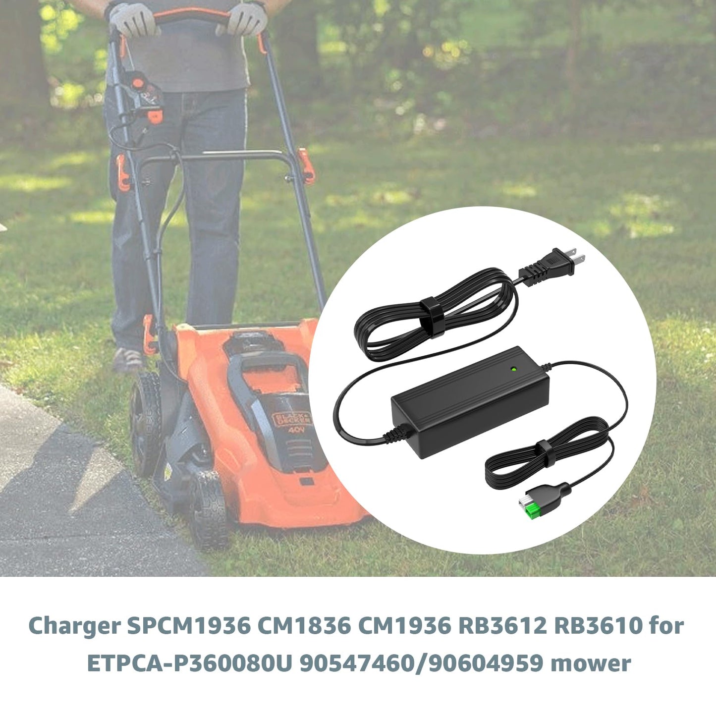Norward Charger Compatible with Black Decker for Model ETPCA-P360080U 90547460 90604959 Lawnmower Models SPCM1936 CM1836 CM1936 RB3612 RB3610