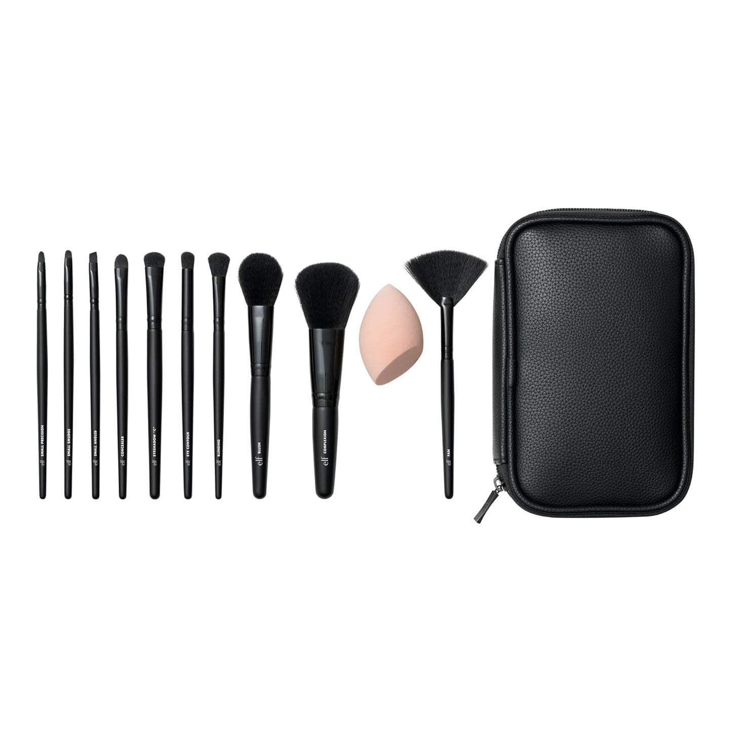 e.l.f. Full Face & Eye Makeup Brush Set - 11 Vegan Brushes with Travel Case for Flawless Makeup Application