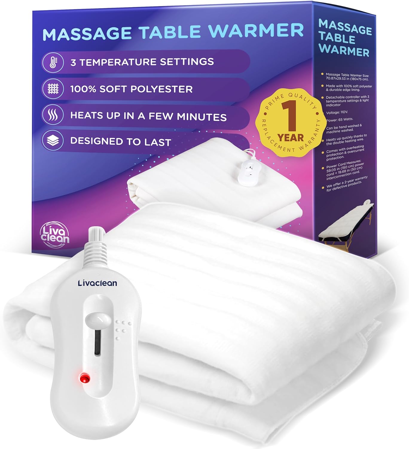 Electric Heated Massage Table Warmer | 3 Temperature Settings - 70.8” x 29.5” Spa Blanket