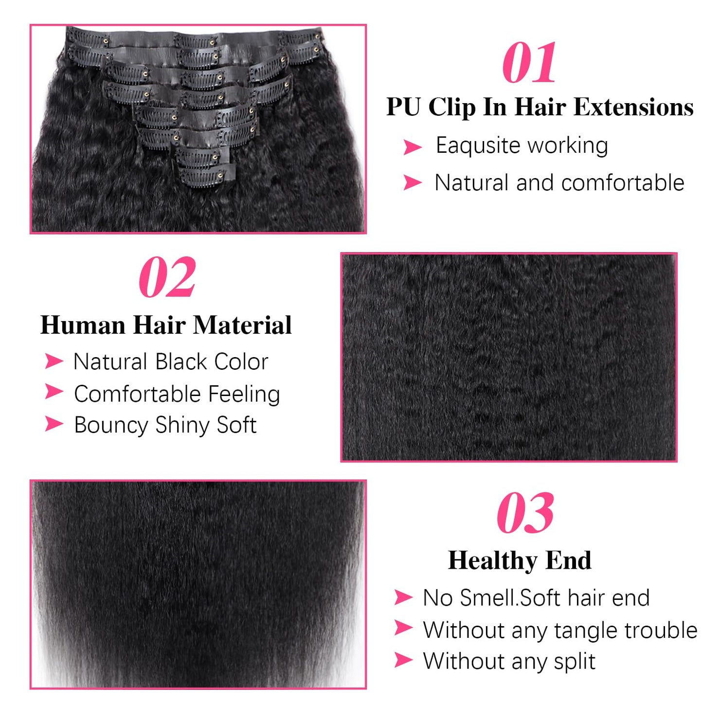 Mihugass Seamless Kinky Straight Clip In Hair Extensions Human Hair Natural Blend Kinky straight Clip Ins for Black Women Soft Full Volume Invisible Weft Not Flat 22 Inch 8Pcs 120g