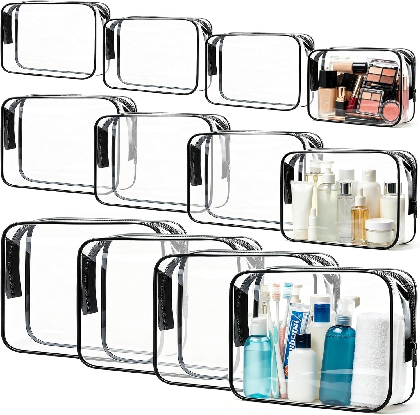 Clear Makeup Bags Set - TSA Approved PVC Toiletry Pouches | Waterproof Organizer for Travel Essentials (6 Pieces)