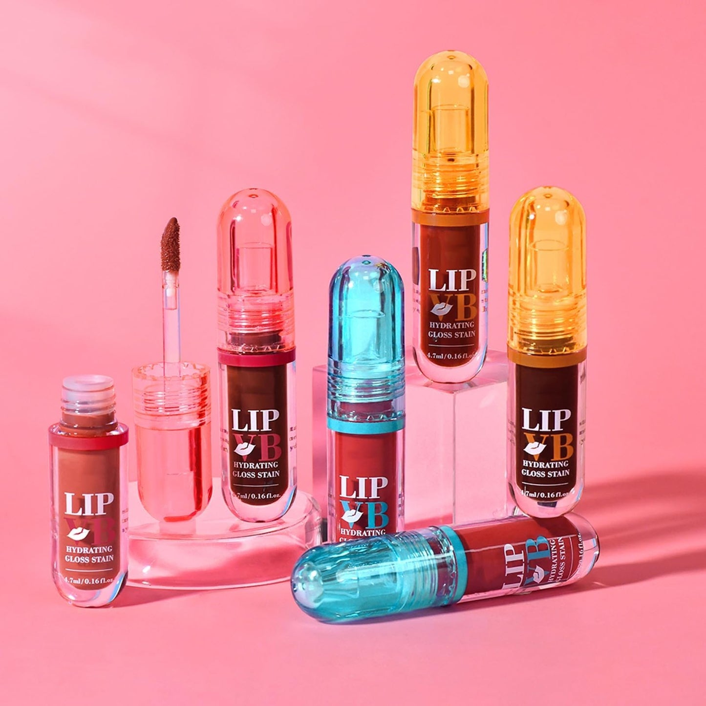LIP VB Hydrating Gloss Stain – Lip Tint Gloss with 12HR Hydration Long-Lasting Moisture & Shine, Smooth Lip Stain with Glossy Finish, Non-Sticky, Rich Color for All Skin Tones (#5 FIERY BLAZE TINT, 1)