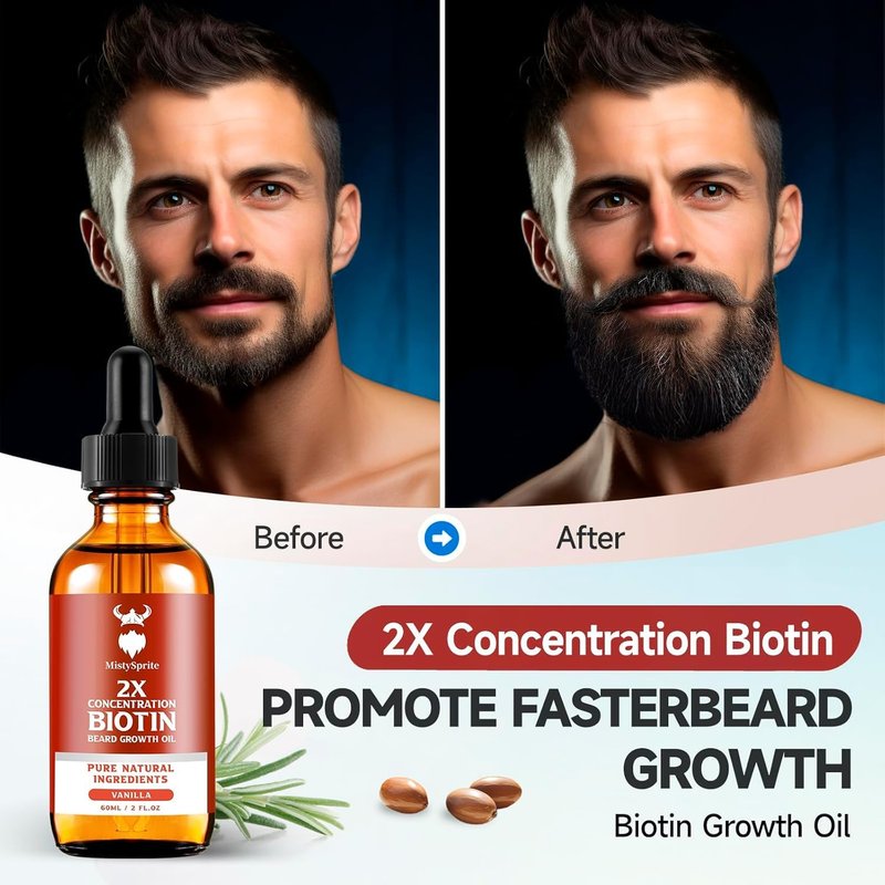 Beard Balm，2X Concentration Biotin Beard Balm for Men (2 oz) - Natural Mens Beard Oil with Castor Oil，Argan Oil, Jojoba Oil and Vitamin,Thickening for Beard，Beard Growth Softener (Vanilla)