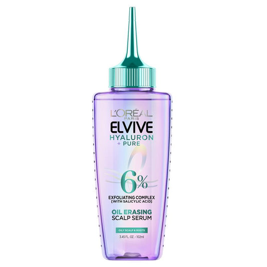 L'Oreal Paris Elvive Hyaluron + Pure Oil Erasing Scalp Serum with Salicylic Acid For Oily Hair, 3.45 Fl Oz