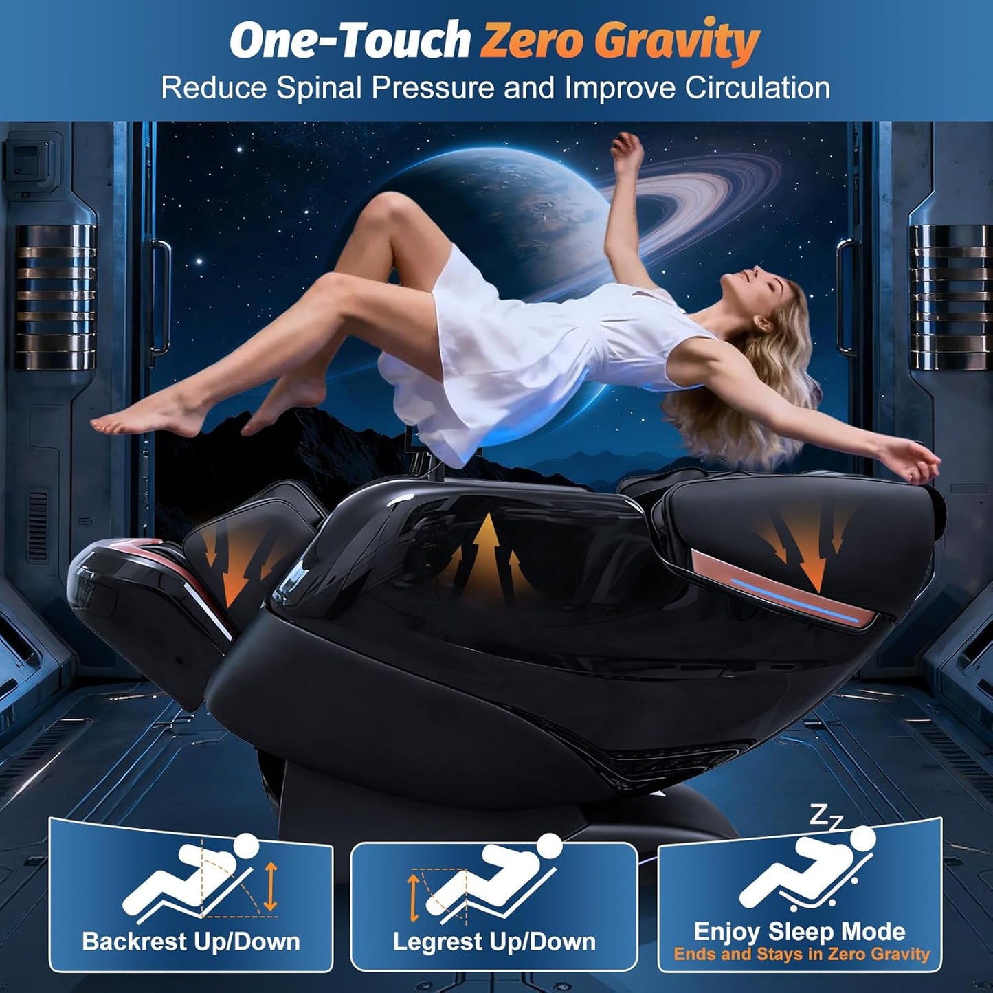 Full Body Massage Chair - Zero Gravity SL-Track Shiatsu Recliner with AI Voice Control | G6 Black, Heating & LED Remote