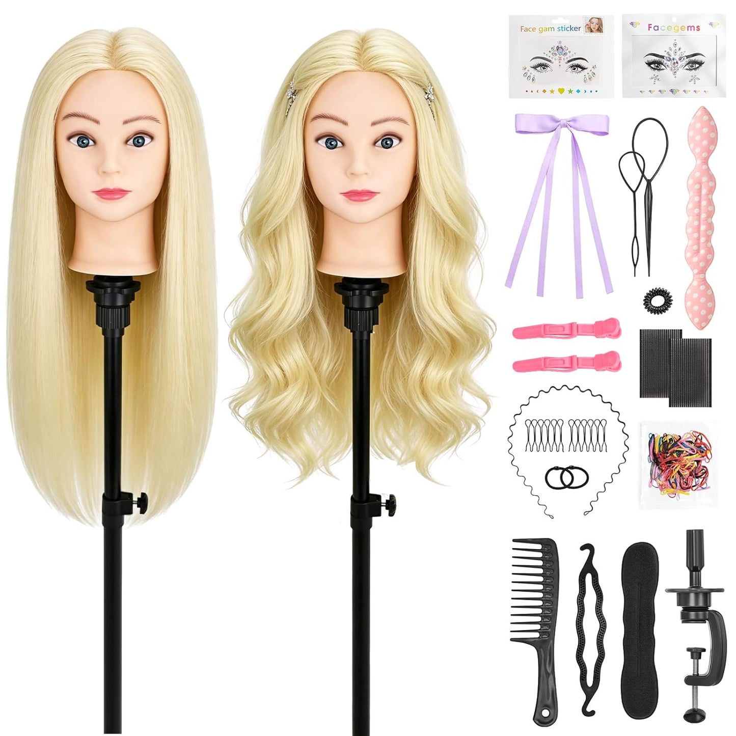 Mannequin Head - 23 Inch Human Hair Styling Doll | Cosmetology Practice & Training Head with Tripod Stand