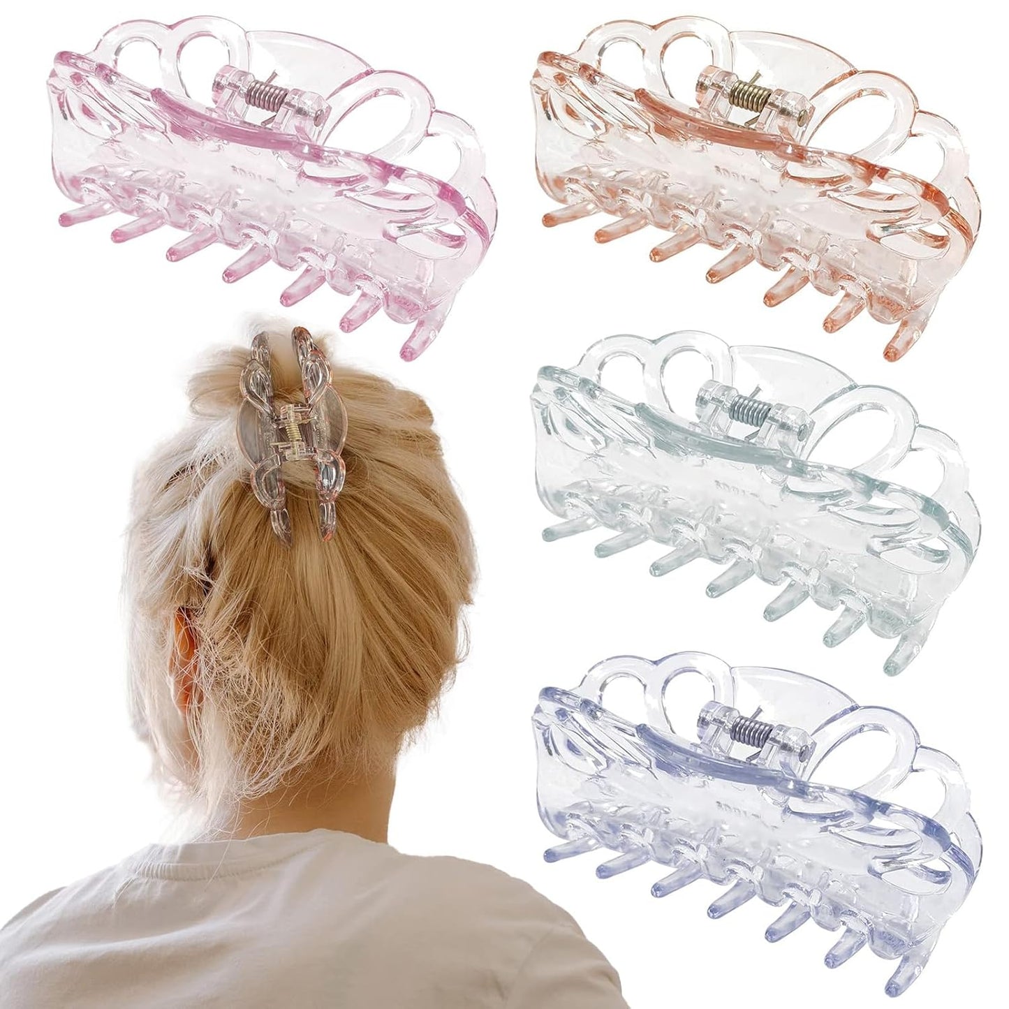 Clear Hair Clips for Women - 4 Pack Butterfly Banana Clips | 3.5 Inch Non-Slip Strong Hold for Thick or Thin Hair