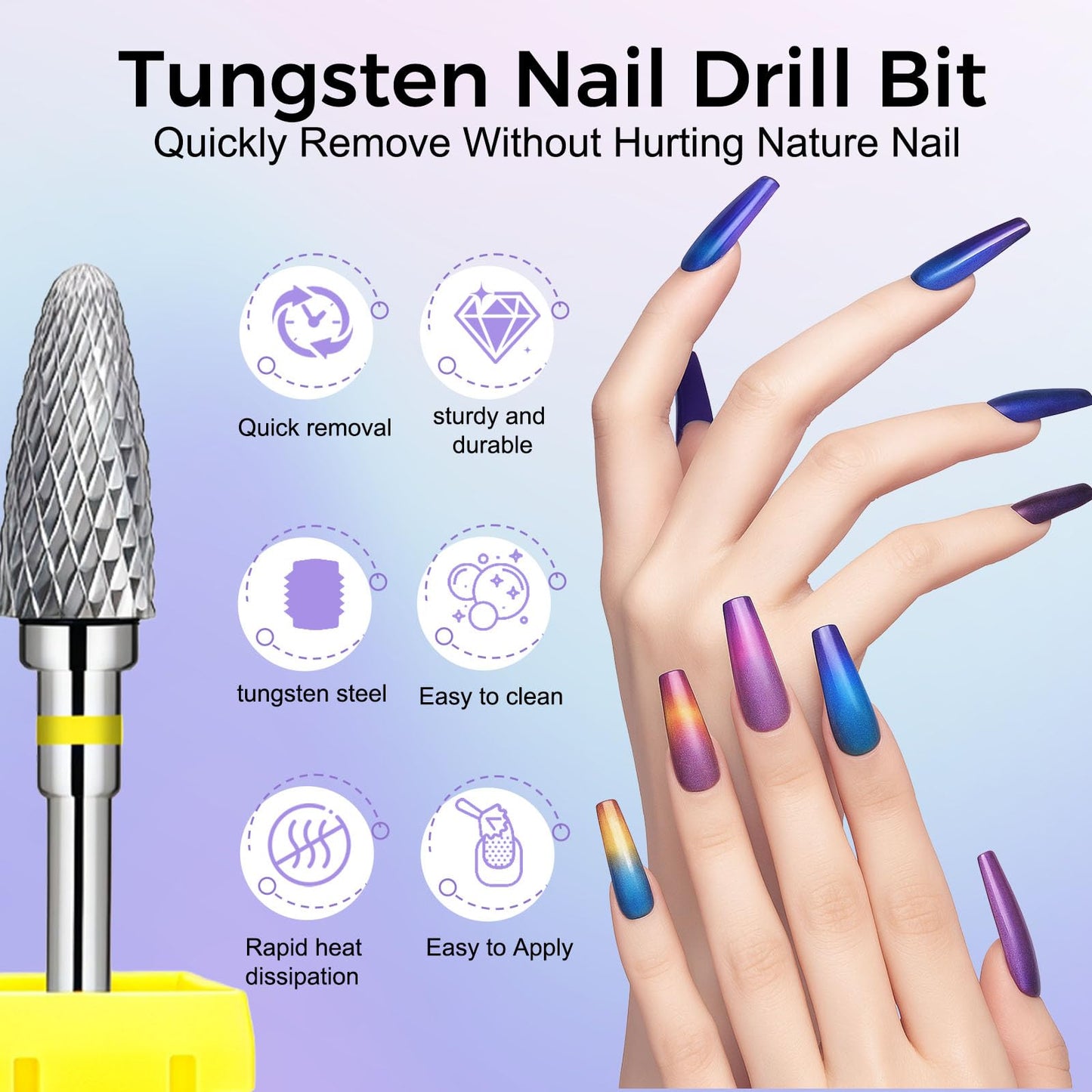 Fantexy 3/32" Carbide Nail Drill Bit - Remove Acrylic Hard Gels Quickly and Safely,Professional Cone Tungsten Drill Bits Set Nail File Acrylic for Manicure,Pedicure,Cuticle Cleaner (Extra Fine - XF)