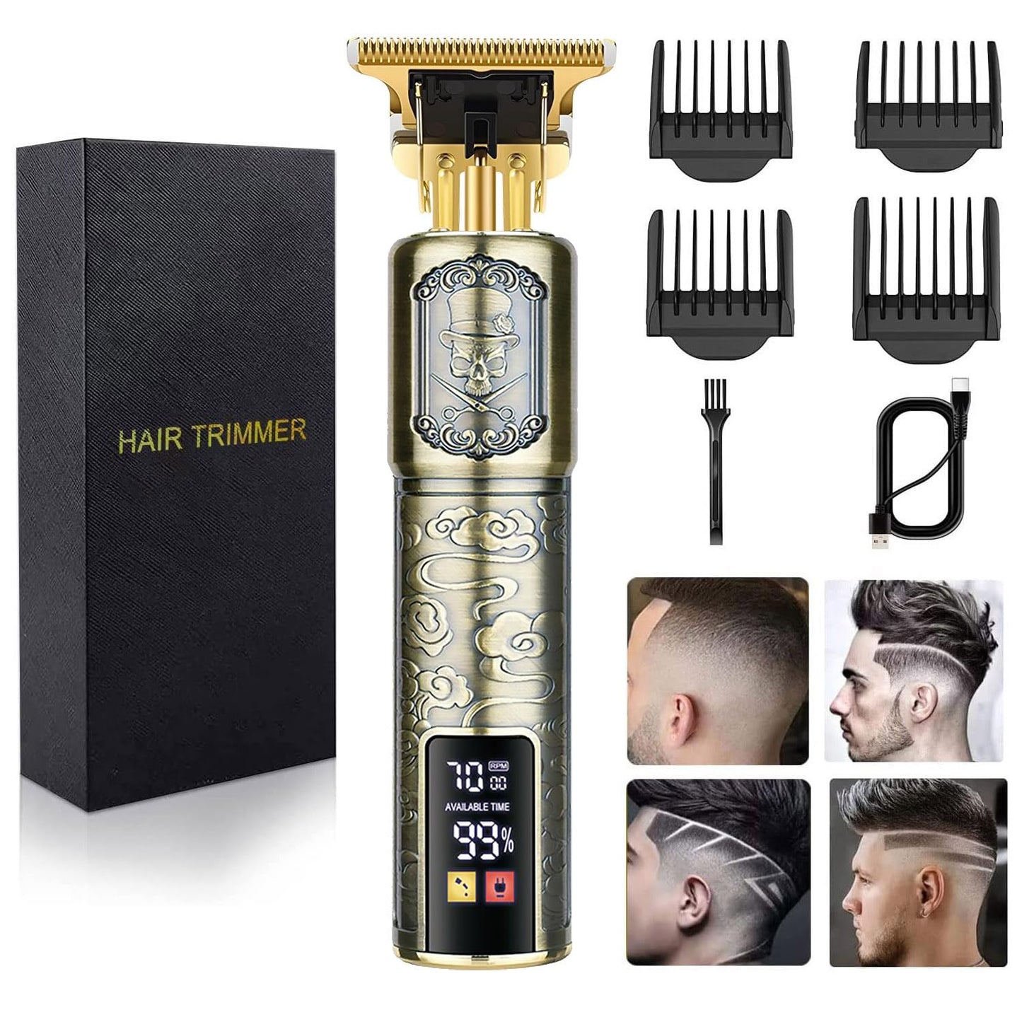Hair Clippers for Men - Cordless T-Blade Trimmer - Professional Haircut & Grooming Kit - Rechargeable - LCD Display (Figure-01)