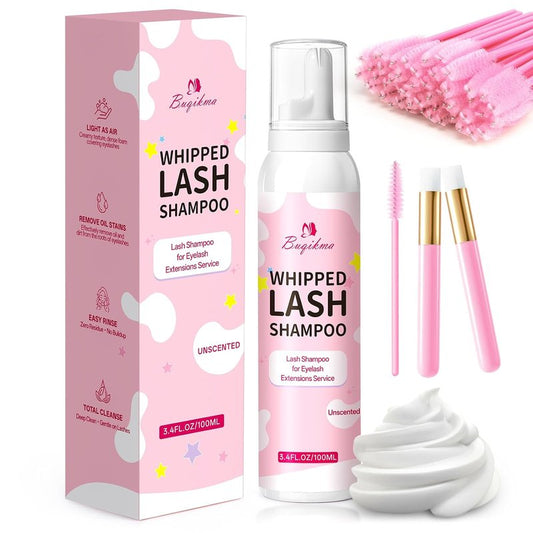 Whipped Lash Cream Shampoo Kit - Eyelash Cleansing Foam with Brush | 3.4fl.oz/100ml for Extensions & DIY Use (Unscented)