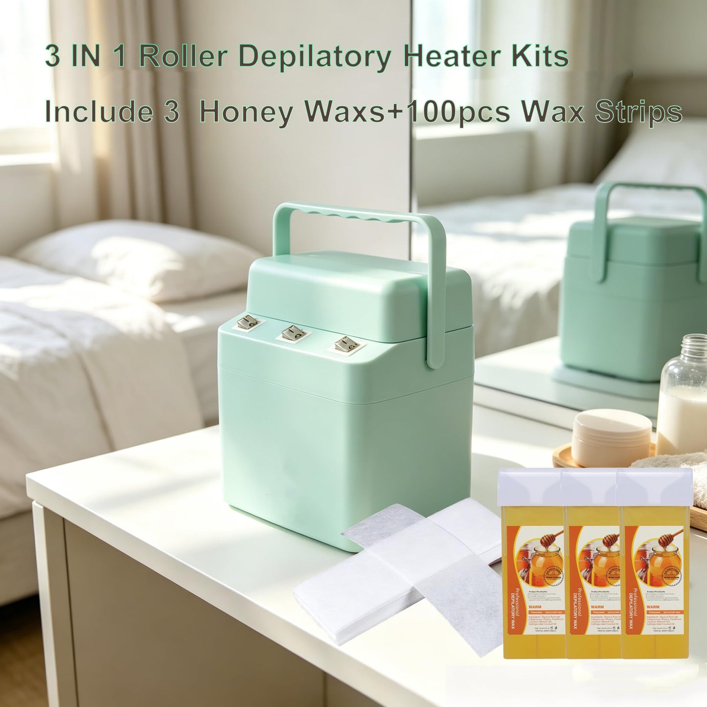 JOJOCOSMO 3 IN 1 Roll On Waxing Kit, Fast Heating Wax Warmer Machine with 3 Honey Wax Roller Refill, Wax Roller Heater Kit for Full Body Hair Removal, Ideal for Home & Salon Use