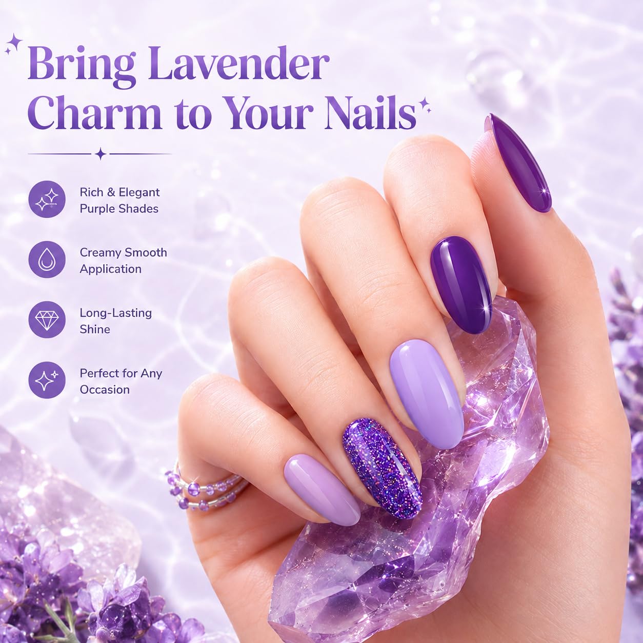 Beetles Purple Gel Polish Set - Grape Vine 6 Colors Lavender Dark Lilac Glitter Pink Nail Polish Soak Off Uv LED Gel Nail Kit Salon DIY Nail Art Manicure Home Gifts for Women