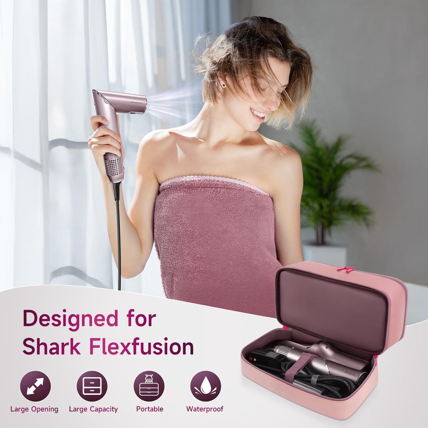 Adworte Travel Hair Dryer Case for Shark FlexFusion, Portable Hair Tools Bag, Double-Layer Storage Carrying Case for Shark FlexStyle Blow Dryer, FlexFusion & Fusion Air Straightener Attachments Holder