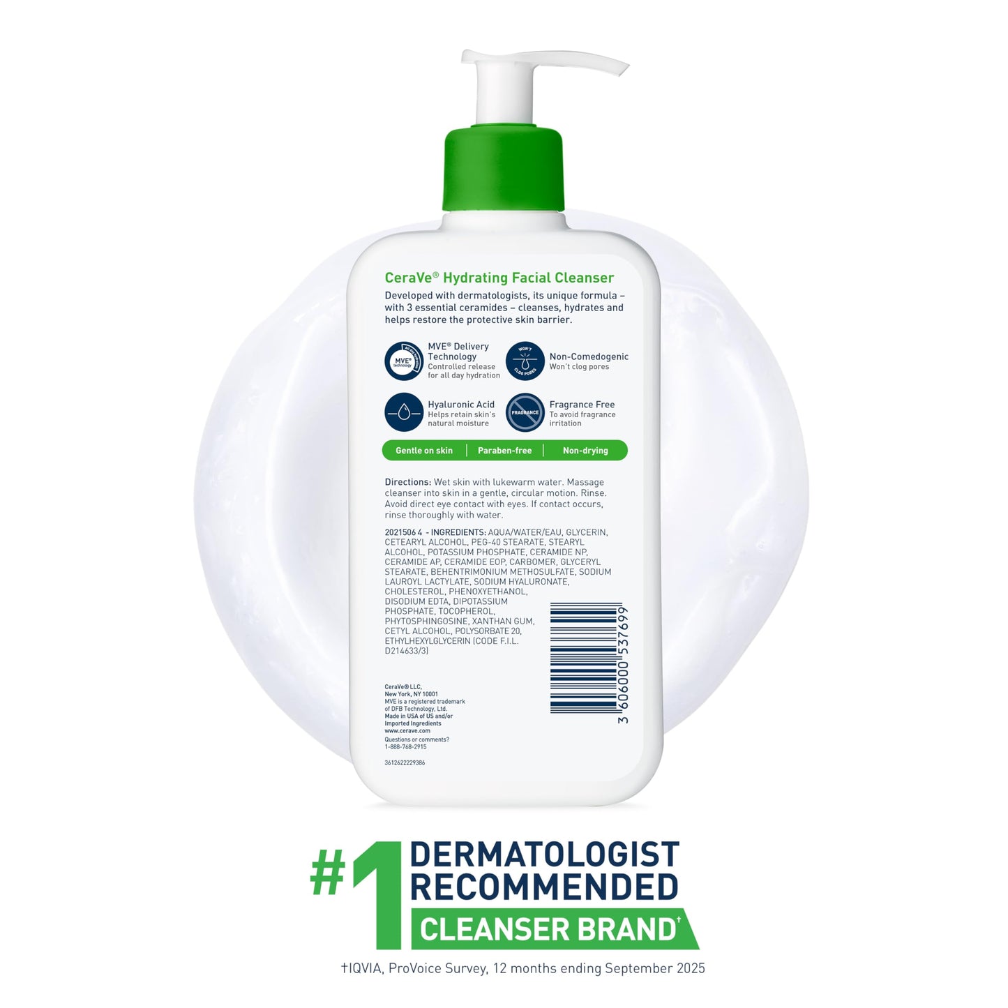 CeraVe Hydrating Facial Cleanser, Moisturizing Face Wash For Dry Skin, Hyaluronic Acid + Ceramides + Glycerin, Hydrating Cleanser For Normal To Dry Skin, National Eczema Association Certified, 19 Oz