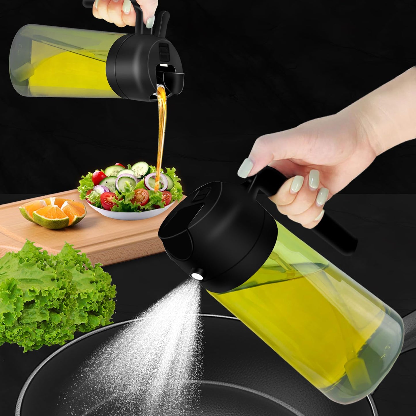 2 in 1 Light-Blocking Dark Oil Sprayer Dispenser, 470ml 2025 New Oil Sprayer for Kitchen Cooking