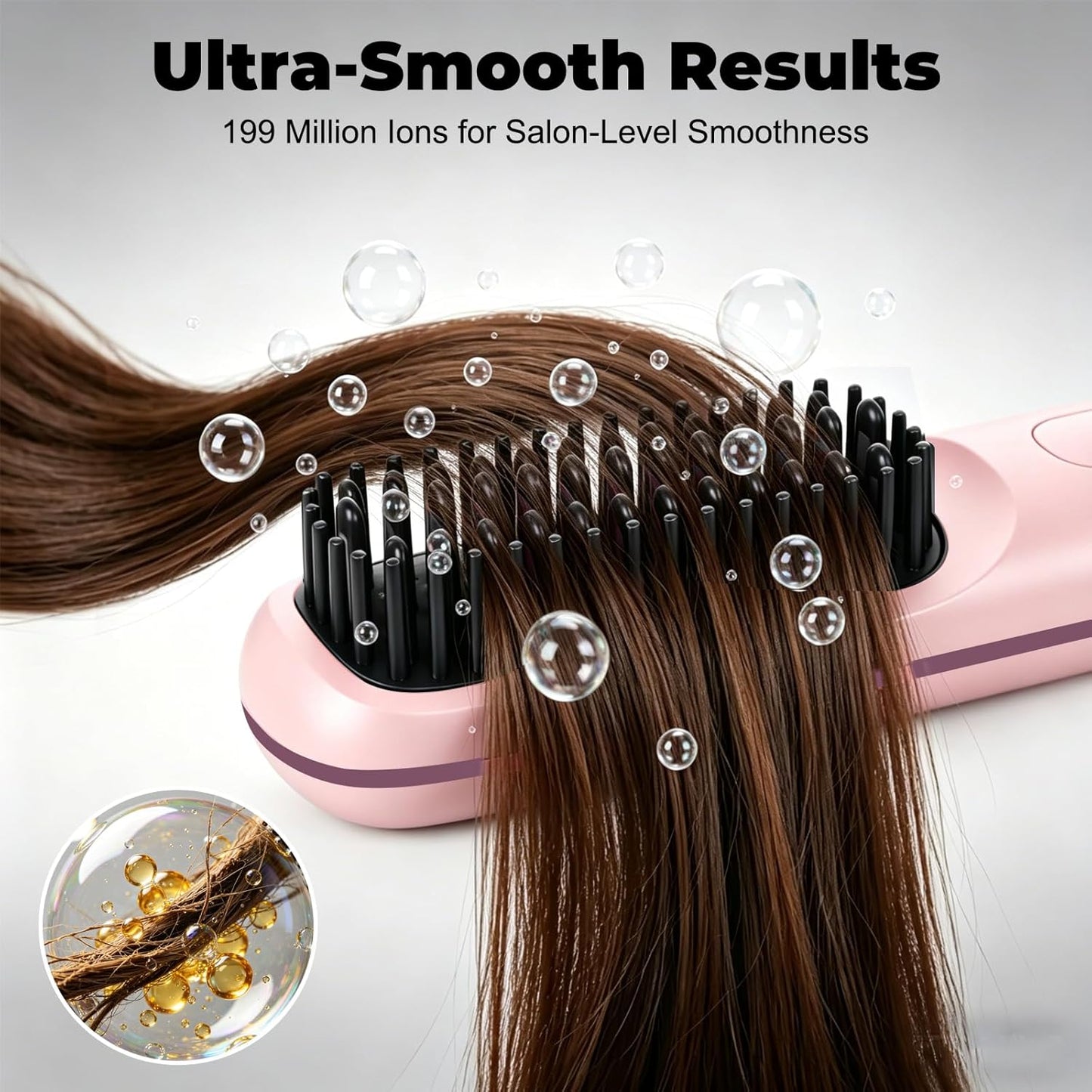 Cordless Hair Straightener Brush - Ionic Frizz-Free, Fast Heating 20s, 3200mAh USB-C | Portable for Travel