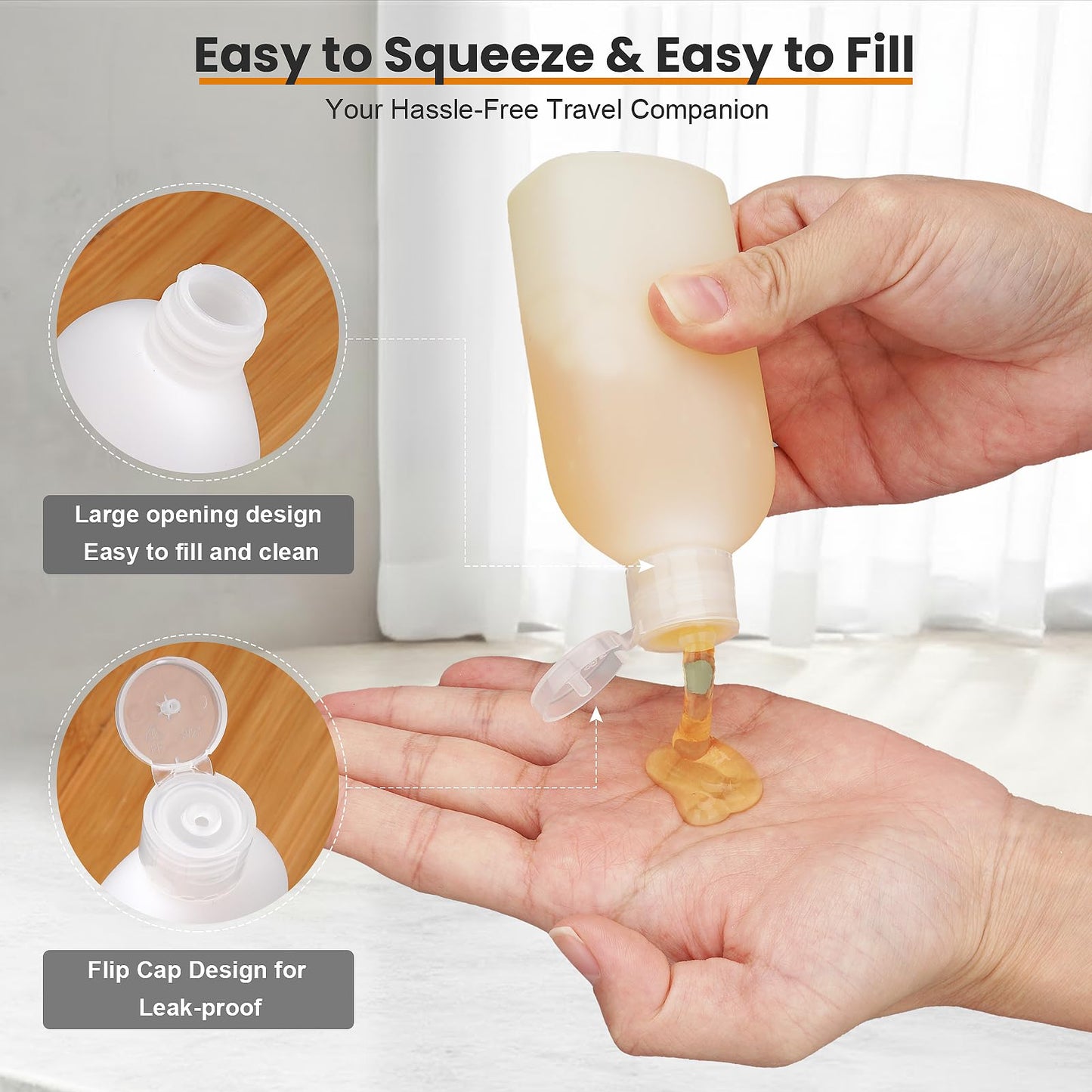 Cosywell Travel Bottles for Toiletries 5 Pack 3.4oz Pre-Printed Shampoo, Conditioner & Body Soap - Soft Touch HDPE Travel Size Containers TSA Approved Leak Proof Squeezable Toiletry Bottle(White)