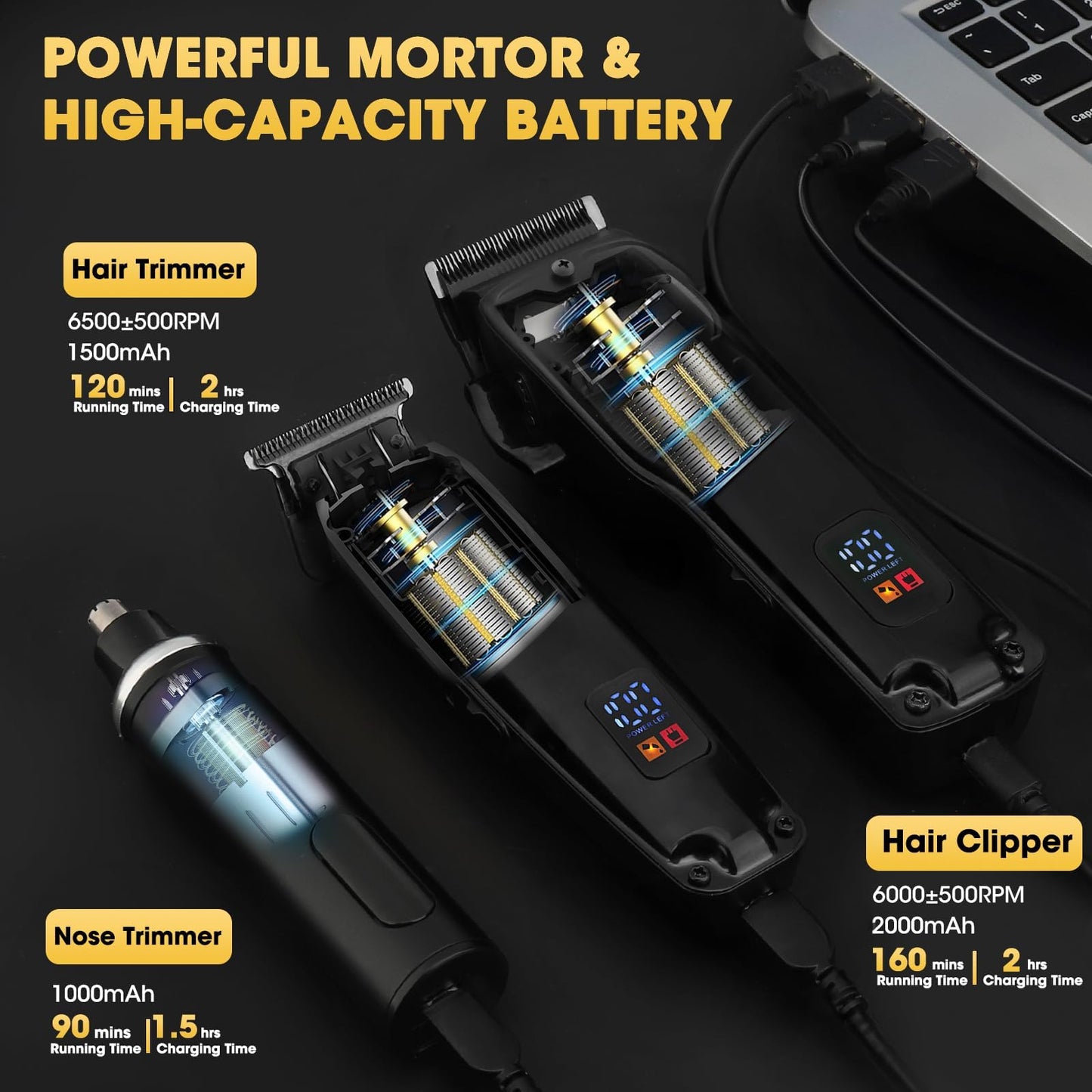 Dumite Hair Clippers for Men,Professional Cordless Barber Trimmer Set,Nose and Ear Hair Trimmer,Clipper and Trimmers Set USB Rechargeable Hair Cutting Grooming Kit-LED Display (Gray)