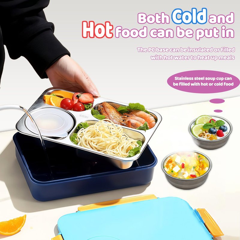 NaTuGi Kids Stainless Steel Lunch Box,304 Stainless Toddler Leak-Resistant Insulated Bento Box,Suitable For Schools,Office,Use Comes With An Independent Soup Cup,Tableware,4 Compartments (Purple)