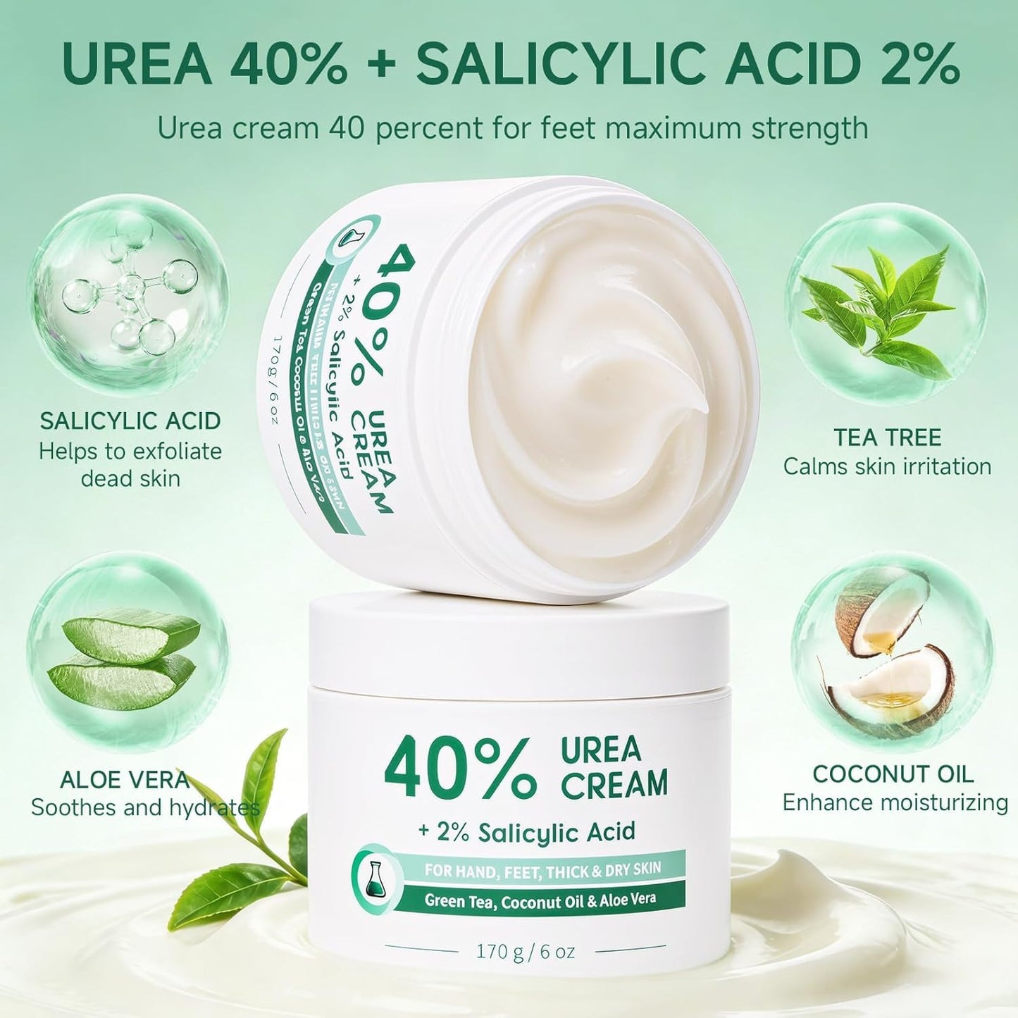 FAMIKYA Urea Cream 40 Percent for Feet Maximum Strength, Foot Cream for Dry Cracked Heels, Callus Remover with 2% Salicylic Acid, Moisturizer for Hands Elbows Knees Rough Skin, 3 Packs