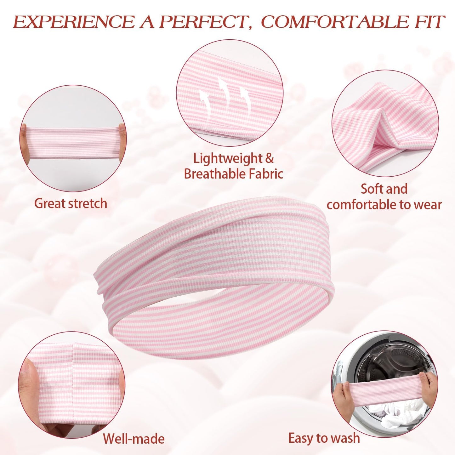 Tiefebene 5 Pack Floral Headband for Women - Non Slip Elastic Floral Hairbands, Stocking Stuffers Soft Fabric Hair Bands for Yoga Workouts, Breathable Head Bands for Hairstyles & Outfits