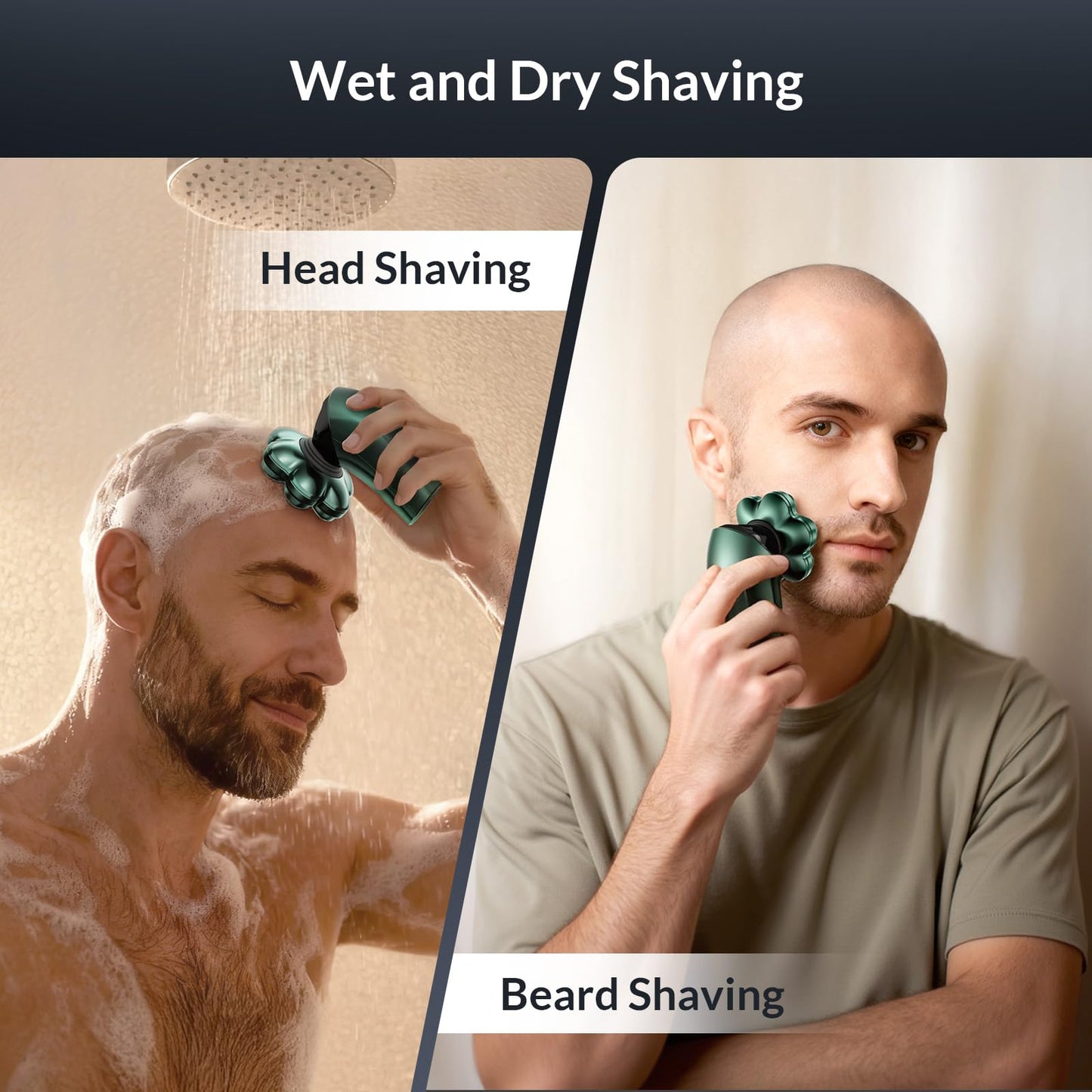 HiBig Head Shavers for Bald Men - 7D Arc Magnetic Detachable Electric Razor, Waterproof Wet Dry 5-in-1 Electric Shaving & Grooming Kit, LED Display Rechargeable Head & Body Hair Shaver, Dark Green