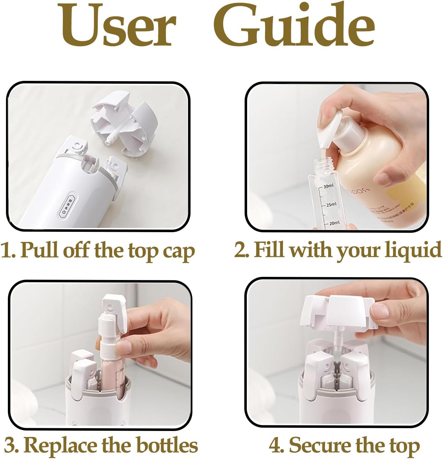 Travel Dispenser Bottles - 4 Pack 30ML Leakproof Toiletry Containers | TSA Approved for Shampoo & Lotion