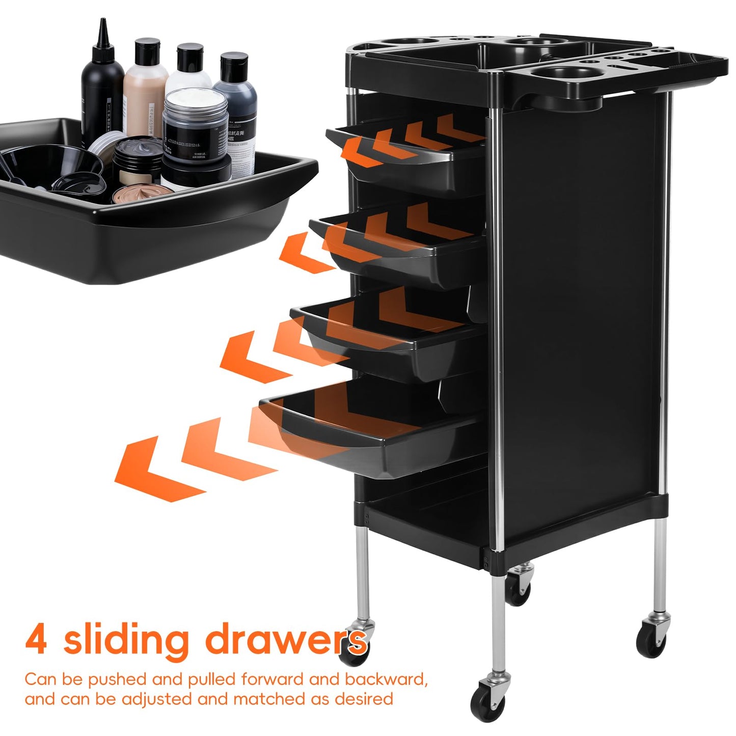 Salon Trolley Cart, 6-Layer Hair Stylist Cart with Wheels,Portable Salon Station Rolling Storage Trolley with Worktop Trays for Barbering or Hairstyling Beauty SPA Tattoo Service (Black)