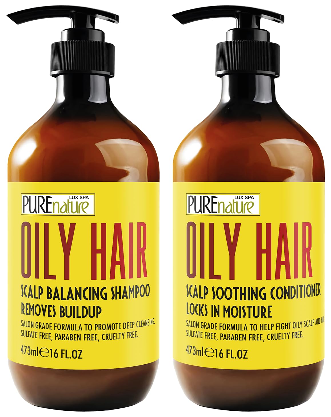 Oily Hair Shampoo and Conditioner Set - Sulfate-Free Moisturizing Formula for Flaky Scalps | 16 Fl Oz (Set of 2)