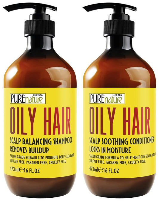 Oily Hair Shampoo and Conditioner Set - Sulfate-Free Moisturizing Formula for Flaky Scalps | 16 Fl Oz (Set of 2)