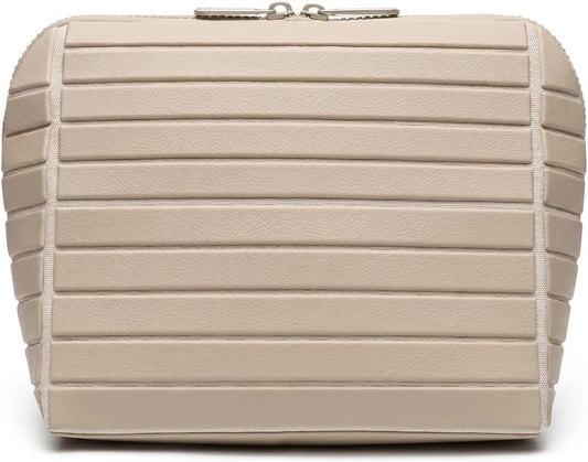 Large Capacity Makeup Bag - Water-Resistant PVC Toiletry Case with Brush Holder | Medium Apricot