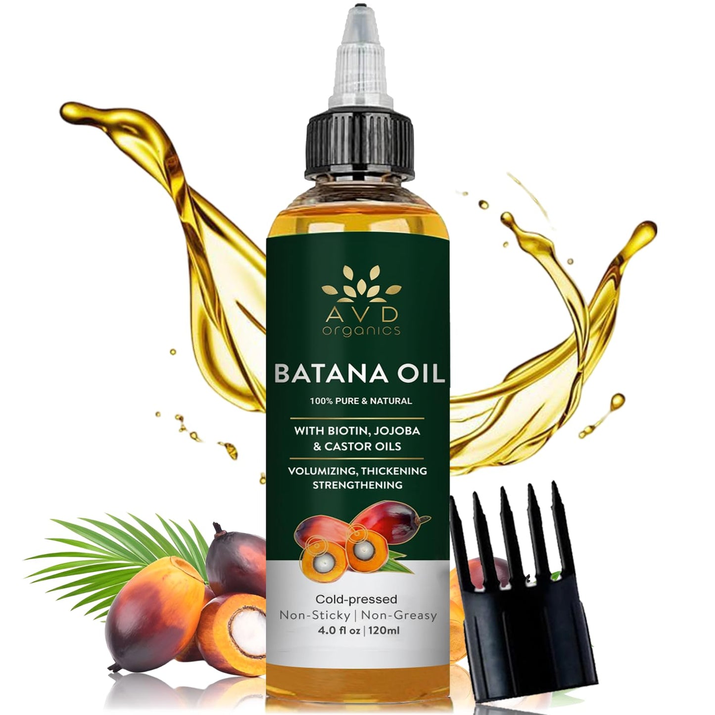 AVD ORGANICS Batana Oil for Hair Growth 4.05 fl oz | Dr Sebi Organic Raw Batana Oil from Honduras | 100% Pure & Natural for thicker & stronger Hair | Ideal for Men & Women | 120ML