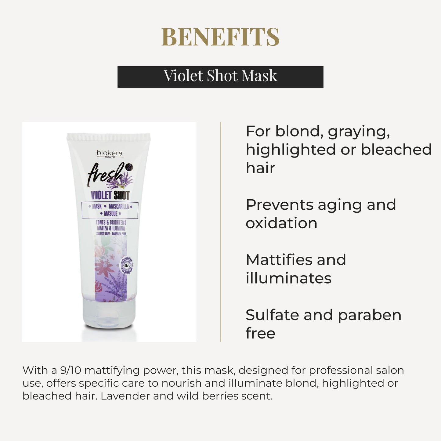 SALERM - Purple Mask - Biokera Fresh Violet Shot Mask - 200 ml - For Blonde, Gray, Highlighted, or Bleached Hair - Helps Neutralize Yellow Tones - Enhances Shine