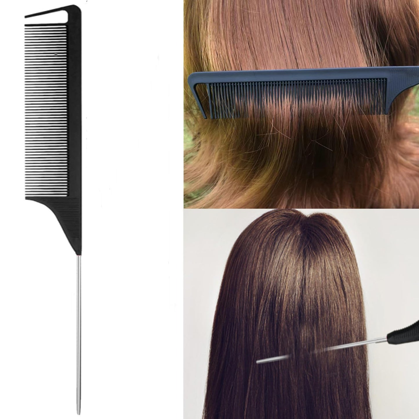 5Pcs Slick Back Brush Set with Topsy Tail Tool, Teasing Bristle, Rat Comb for Women & Girls Hair Styling, Flyaways Control and Edge Combing - BIACK