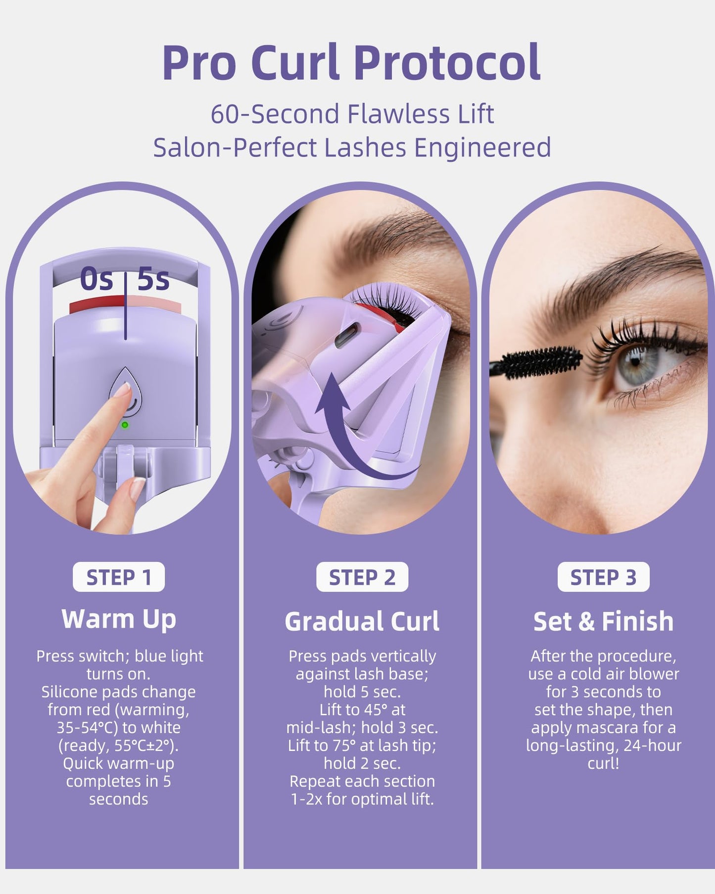 HOTRYEE Heated Eyelash Curler, 5S Fast Heating Electric Eyelash Curler