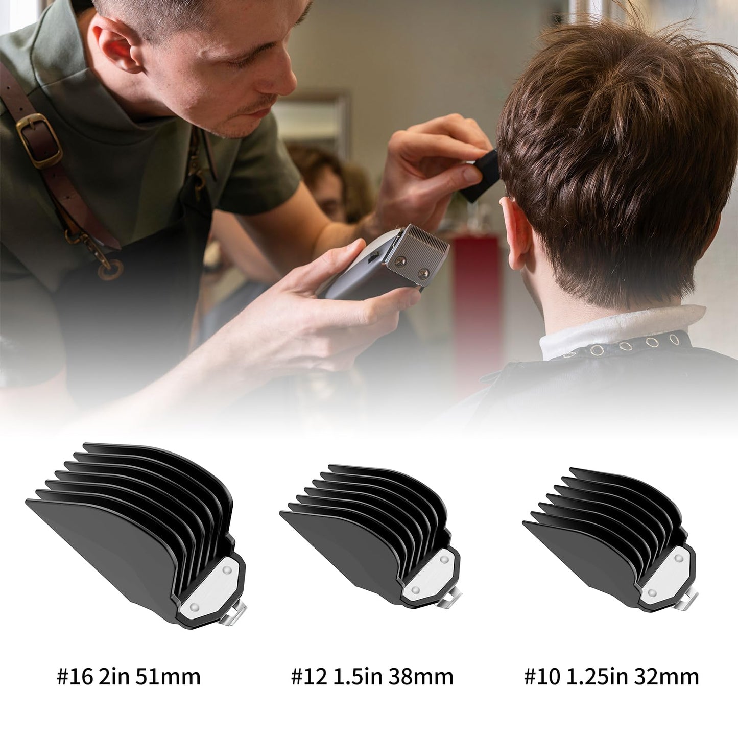 Clipper Guards for Wahl, Hair Clipper Attachments Set 10 12 16 with Metal Clip, 3 Cutting Lengths 1.25 inch/1.5 inch/2 inch, Premium Large Trimmer Combs Fits Most Full Size Wahl Clippers (3PCS, Black)