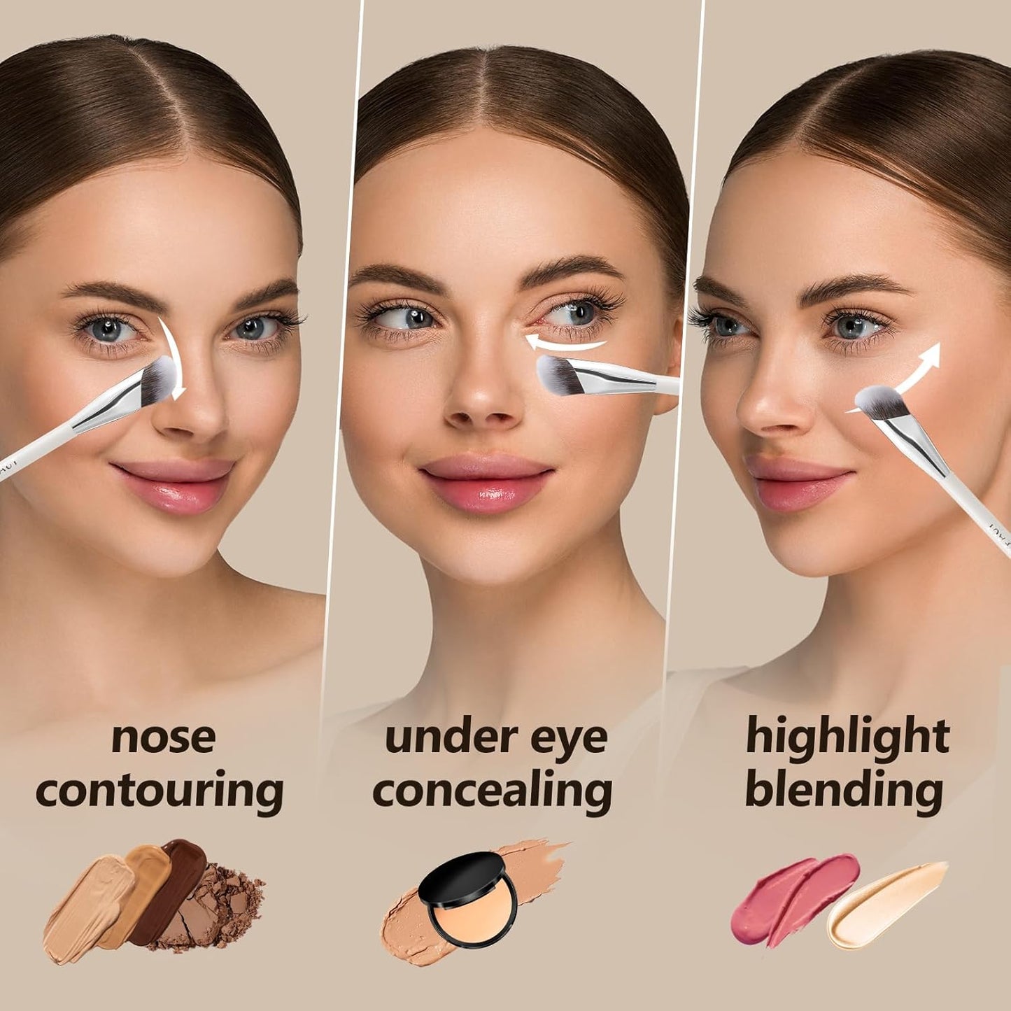 Angled Makeup Brushes Set - 2 PCS Concealer & Foundation Blending Brushes for Liquid, Cream, Stick | Perfect for Nose Contour & Eyeshadow
