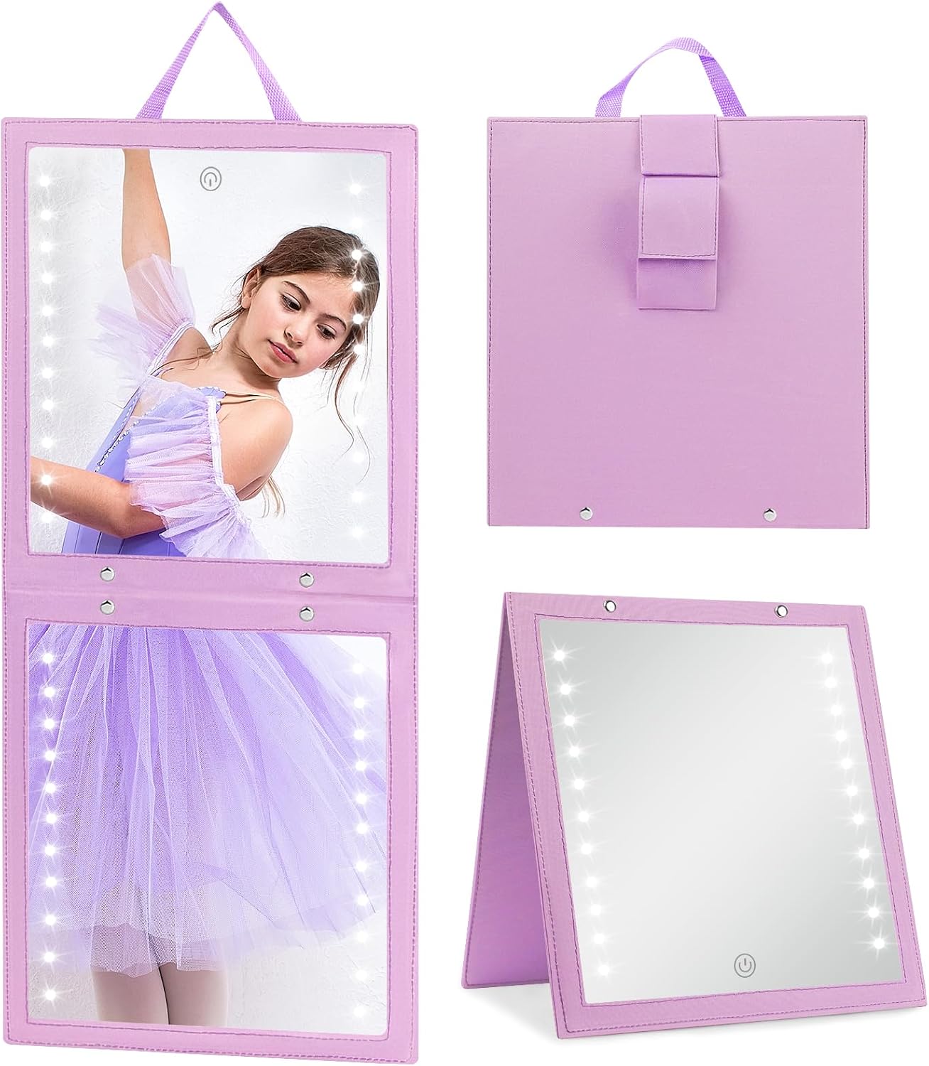 Lighted Hanging Mirror - Rechargeable LED Full Length Mirror for Dancers | Portable & Adjustable Brightness, Beige