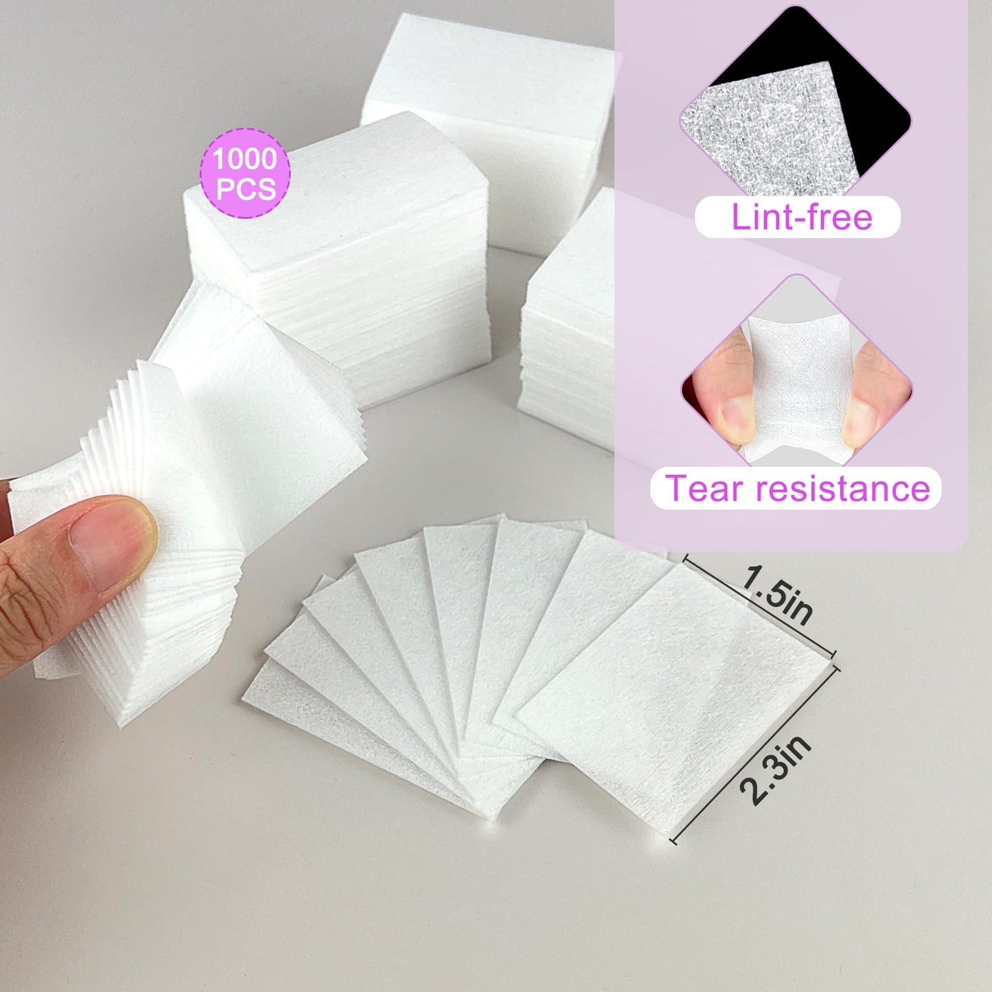 Eyxformula 1000 Pcs Lint Free Nail Wipes Gel Polish Remover Pads - Absorbent Cotton Pads For Manicure Prep & Care Routine - Includes 2 Cuticle Pushers - Nail Supplies for Home & Salon Techs Use