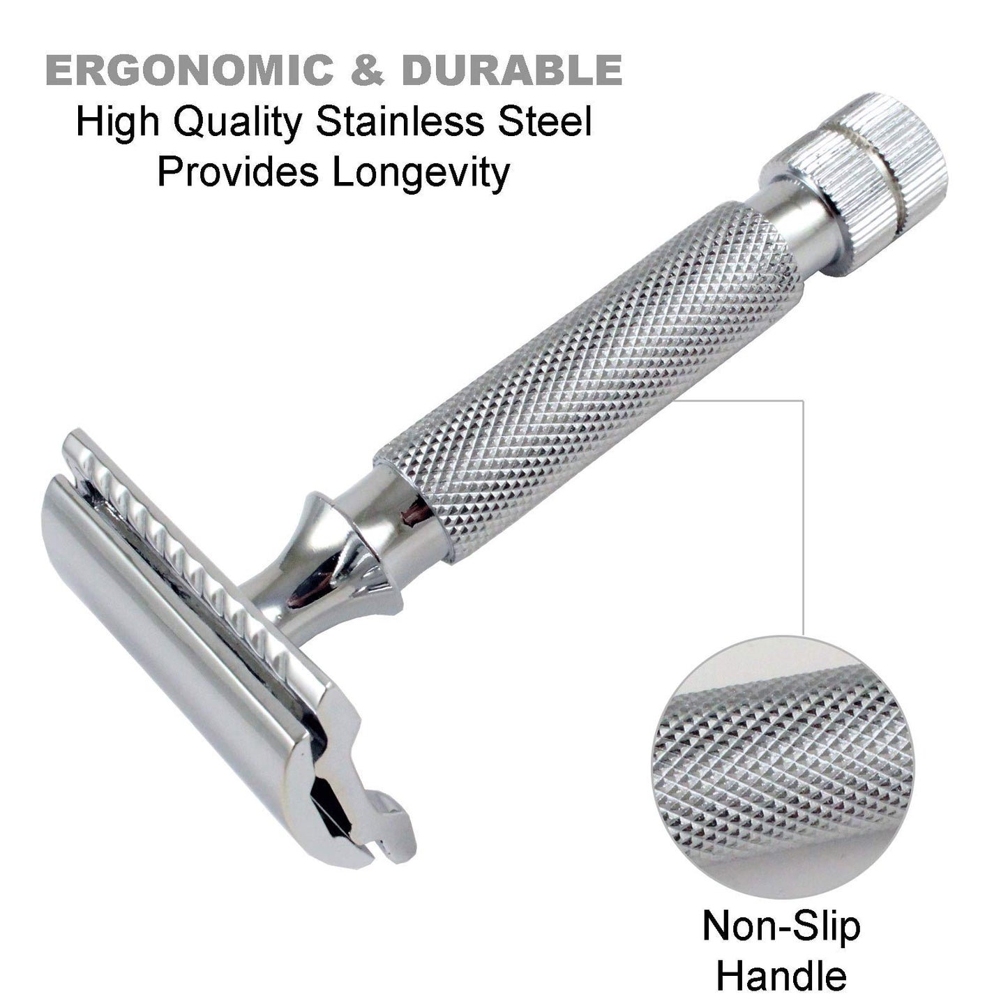 Safety Razors for Men Double Edge Safety Razor for Shaving - Razors for Men Reusable Stainless Steel Manual Cut Throat Single Blade Razor Navajas Para Barbero- 5 Shaving Blades By Krisp Beauty