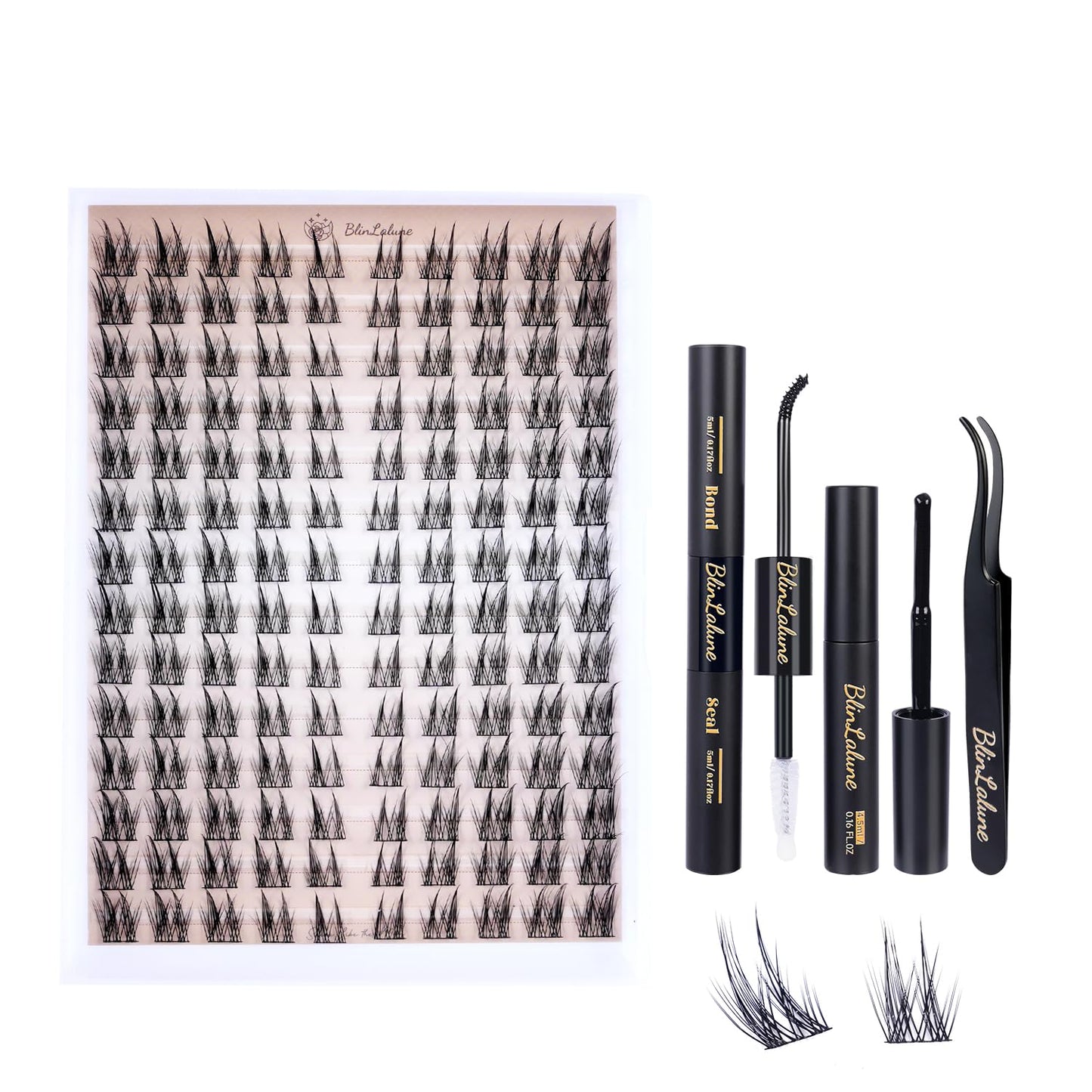 BlinLaLune DIY Lash Extension Kit Individual Eye Lash Cluster Perfect for At-Home Use, Beginner-Friendly with Bond Seal Remover and Tweezers