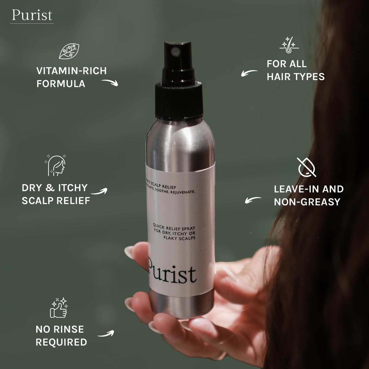 Purist Dandruff Spray – Leave-In Itchy, Dry Scalp Treatment – Hydrating, Lightweight, Soothing Scalp Moisturizer – Scalp Care Spray for Dryness, Dandruff, Flaky Scalp – Non-Greasy and Quick Relief