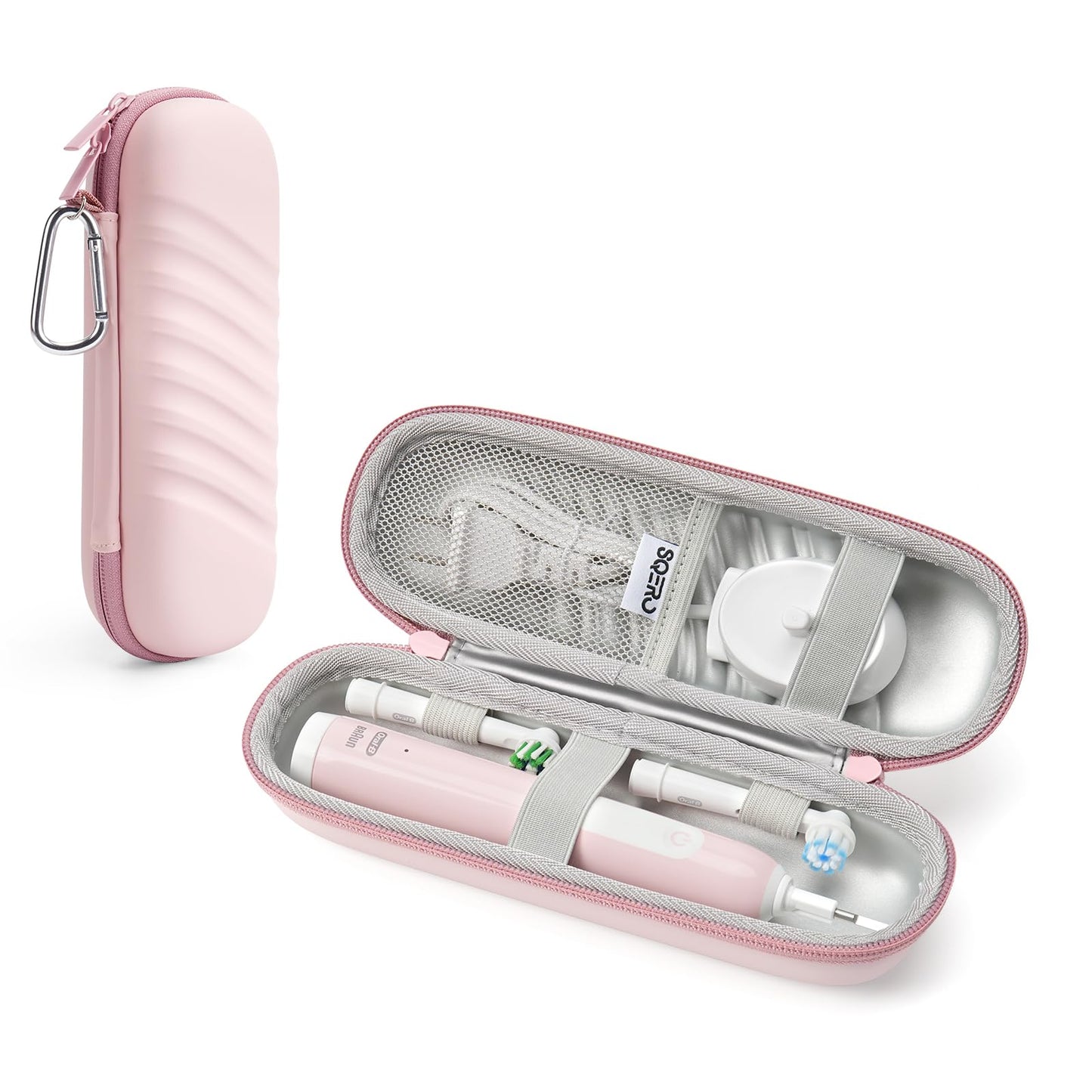SQERO Electric Toothbrush Case for Oral-B Pro/iO/Philips Sonicare, Waterproof Traveling Toothbrush Storage Bag with Mesh Pocket Covers Protection (Pink)