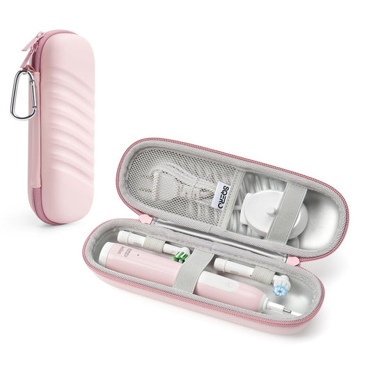 SQERO Electric Toothbrush Case for Oral-B Pro/iO/Philips Sonicare, Waterproof Traveling Toothbrush Storage Bag with Mesh Pocket Covers Protection (Pink)