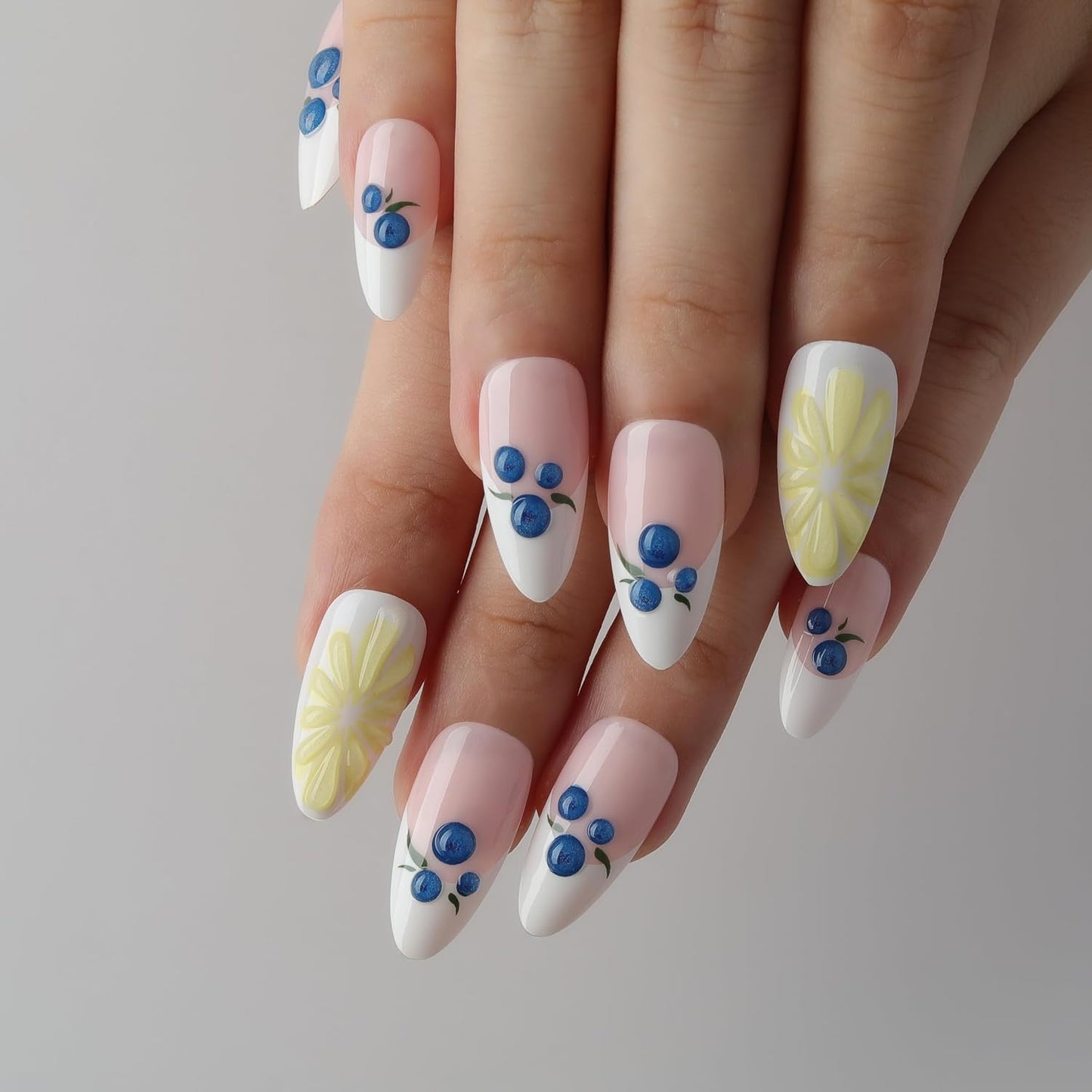 Ombre Press-On Nails - White & Light Pink Coffin Acrylic Design | 30 Pcs Reusable DIY Nail Art Kit for Women