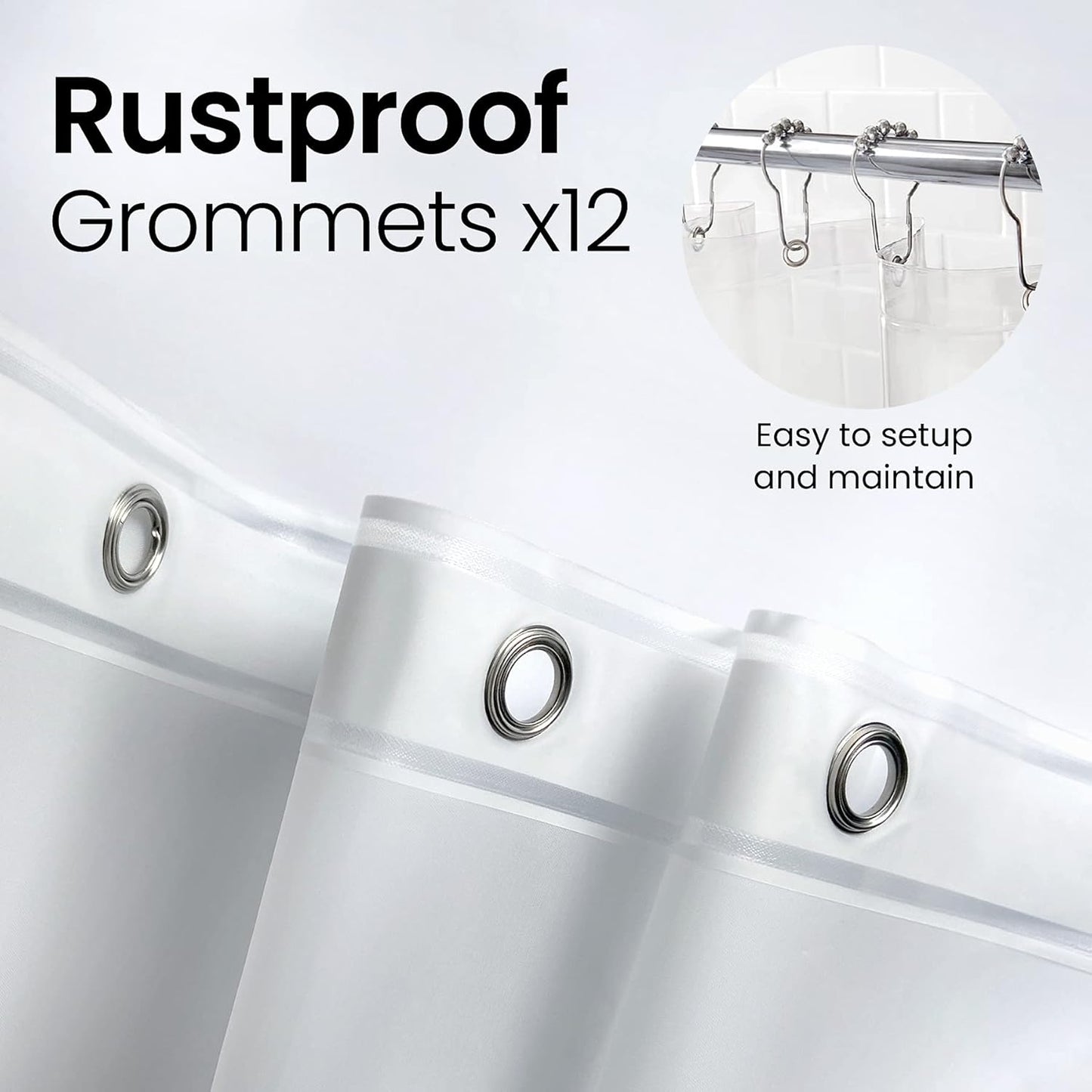 Waterproof Plastic Shower Curtain - Premium Non-Toxic PEVA with Rust-Proof Grommets | Clear 72x72