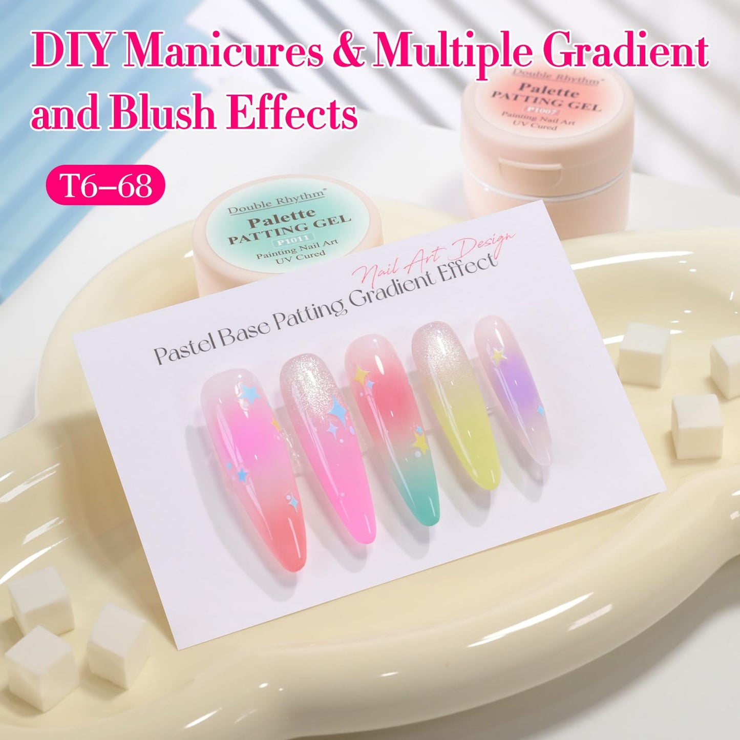 Double Rhythm Nail Art Gel Polish Set - 6 Vibrant Colors with 100 Sponges & Grabbing Pen | Perfect for Creative Designs